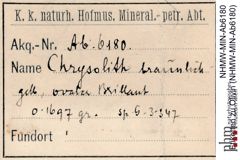 Etiketten zu Olivin (NHMW-MIN-Ab6180)
